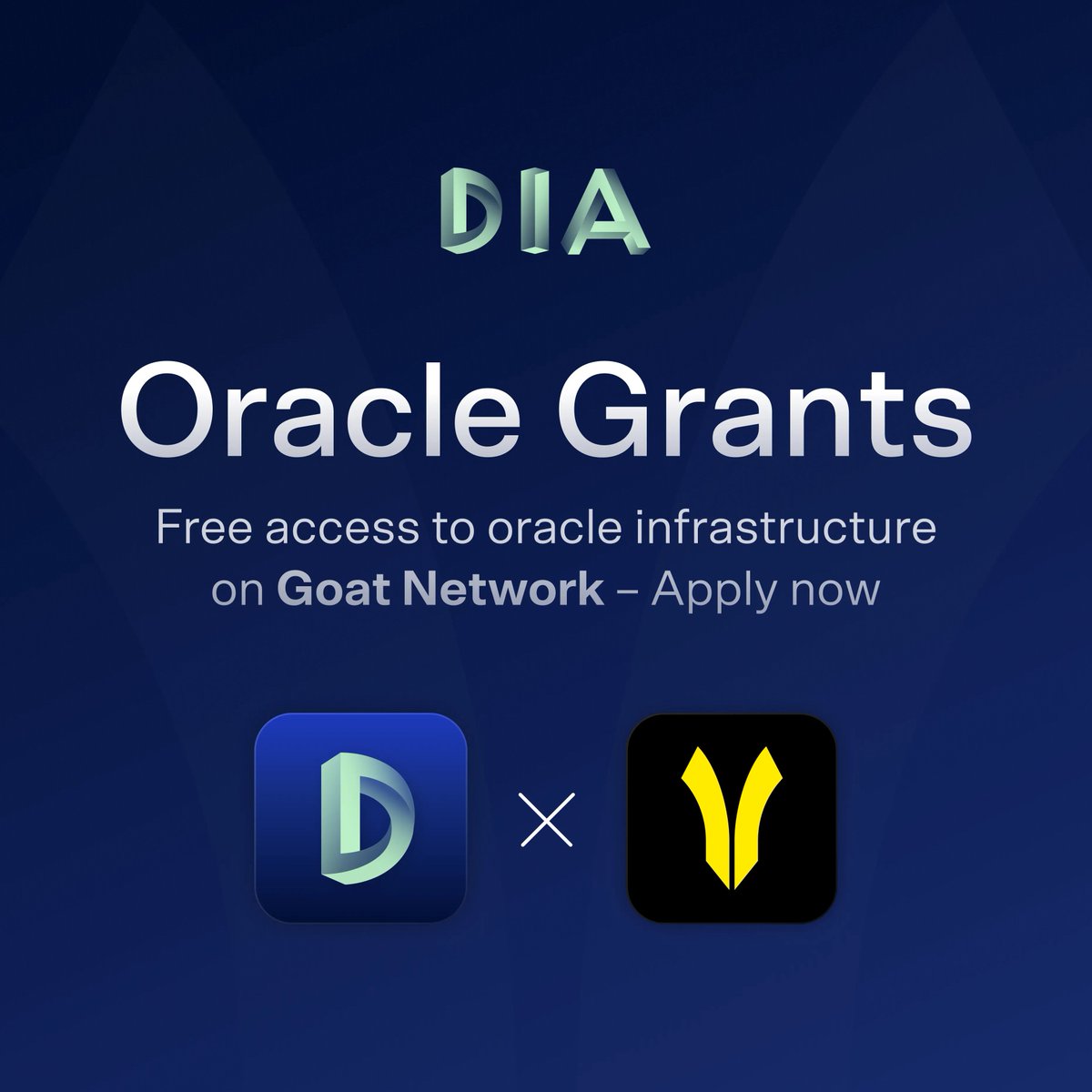 DIA | Cross-Chain Oracles for Web3 (@diadata_org) on Twitter photo 🧑💻 DIA x GOAT Network Oracle Grants
Builders can now apply for DIA Oracle Grants on <a href="/GOATRollup/">GOAT Network 🟡</a> to access DIA oracles cost-free for up to 1 year.
Apply now and start building with transparent DIA oracles.
🧵👇 🧑💻 DIA x GOAT Network Oracle Grants
Builders can now apply for DIA Oracle Grants on <a href="/GOATRollup/">GOAT Network 🟡</a> to access DIA oracles cost-free for up to 1 year.
Apply now and start building with transparent DIA oracles.
🧵👇