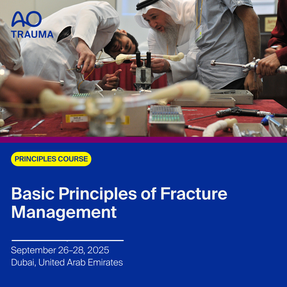 Join us in Dubai for our AO Trauma Course—Basic Principles of Fracture Management! 

🗓 September 26–28, 2025
📍 Dubai, United Arab Emirates
🔊 English

Register today!
ow.ly/zzXx50Vwt88