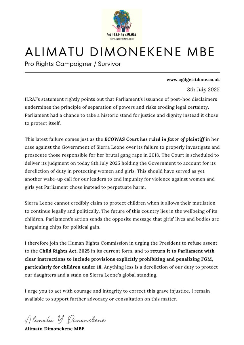 Alimatu Dimonekene MBE (@thealima) on Twitter photo For the immediate attention of the following
<a href="/julius_maadabio/">Julius Maada Bio</a> - HE President of Sierra Leone - Chair of ECOWAS
<a href="/clerkPOSL/">Clerk, Parliament of Sierra Leone🇸🇱</a> - Paran Umar Tarawallie (Phd)
<a href="/sesayalpha/">Alpha Sesay</a> - Hon Alpha Sesay
<a href="/IsataMahoi/">Isata Mahoi</a> - Hon Dr Isata Mahoi
<a href="/ecowas_cedeao/">Ecowas - Cedeao</a> - ECOWAS
<a href="/ILRAJ2/">ILRAJ</a>
<a href="/HRCommissionSL/">Human Rights Comm SL</a>
<a href="/Cee_Bah/">Chernor Bah</a> - For the immediate attention of the following
<a href="/julius_maadabio/">Julius Maada Bio</a> - HE President of Sierra Leone - Chair of ECOWAS
<a href="/clerkPOSL/">Clerk, Parliament of Sierra Leone🇸🇱</a> - Paran Umar Tarawallie (Phd)
<a href="/sesayalpha/">Alpha Sesay</a> - Hon Alpha Sesay
<a href="/IsataMahoi/">Isata Mahoi</a> - Hon Dr Isata Mahoi
<a href="/ecowas_cedeao/">Ecowas - Cedeao</a> - ECOWAS
<a href="/ILRAJ2/">ILRAJ</a>
<a href="/HRCommissionSL/">Human Rights Comm SL</a>
<a href="/Cee_Bah/">Chernor Bah</a> -