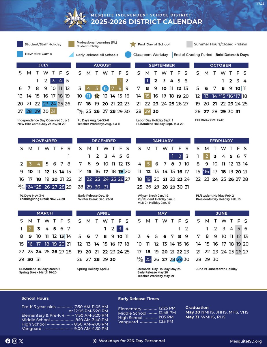 mesquiteisdtx's tweet image. 🗓️ Check out all of the important dates for the upcoming 25-26 school year 👇