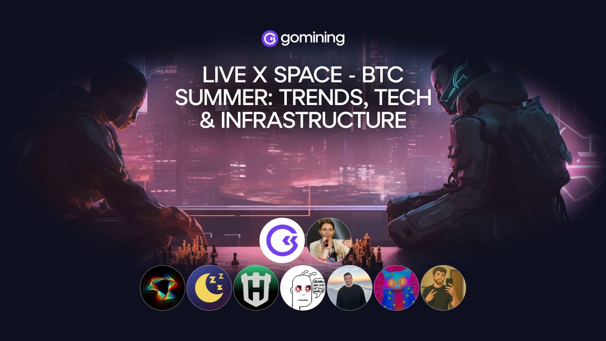 GoMining (@gomining_token) on Twitter photo What’s on the agenda:
- BTC Summer vs DeFi/NFT Summer
- Innovation on Bitcoin (Ordinals, Runes, L2s)
- Mining’s evolving role
- BTC Vegas insights.
🎙️With <a href="/DigitalGlafira/">Foxy 🛡️ Web3 voice</a> <a href="/crosscurvefi/">CrossCurve</a> <a href="/Dormint_io/">Dormint AI</a> <a href="/htwtech_/">High Tower</a> <a href="/SergeSats/">SergeSats ٤٤٤٤</a> <a href="/lolnooonono/">chonky</a> @cyrilprofitmaxi <a href="/JordanOnChain/">Jordan</a>
Let’s go ⚡⛏️ What’s on the agenda:
- BTC Summer vs DeFi/NFT Summer
- Innovation on Bitcoin (Ordinals, Runes, L2s)
- Mining’s evolving role
- BTC Vegas insights.
🎙️With <a href="/DigitalGlafira/">Foxy 🛡️ Web3 voice</a> <a href="/crosscurvefi/">CrossCurve</a> <a href="/Dormint_io/">Dormint AI</a> <a href="/htwtech_/">High Tower</a> <a href="/SergeSats/">SergeSats ٤٤٤٤</a> <a href="/lolnooonono/">chonky</a> @cyrilprofitmaxi <a href="/JordanOnChain/">Jordan</a>
Let’s go ⚡⛏️
