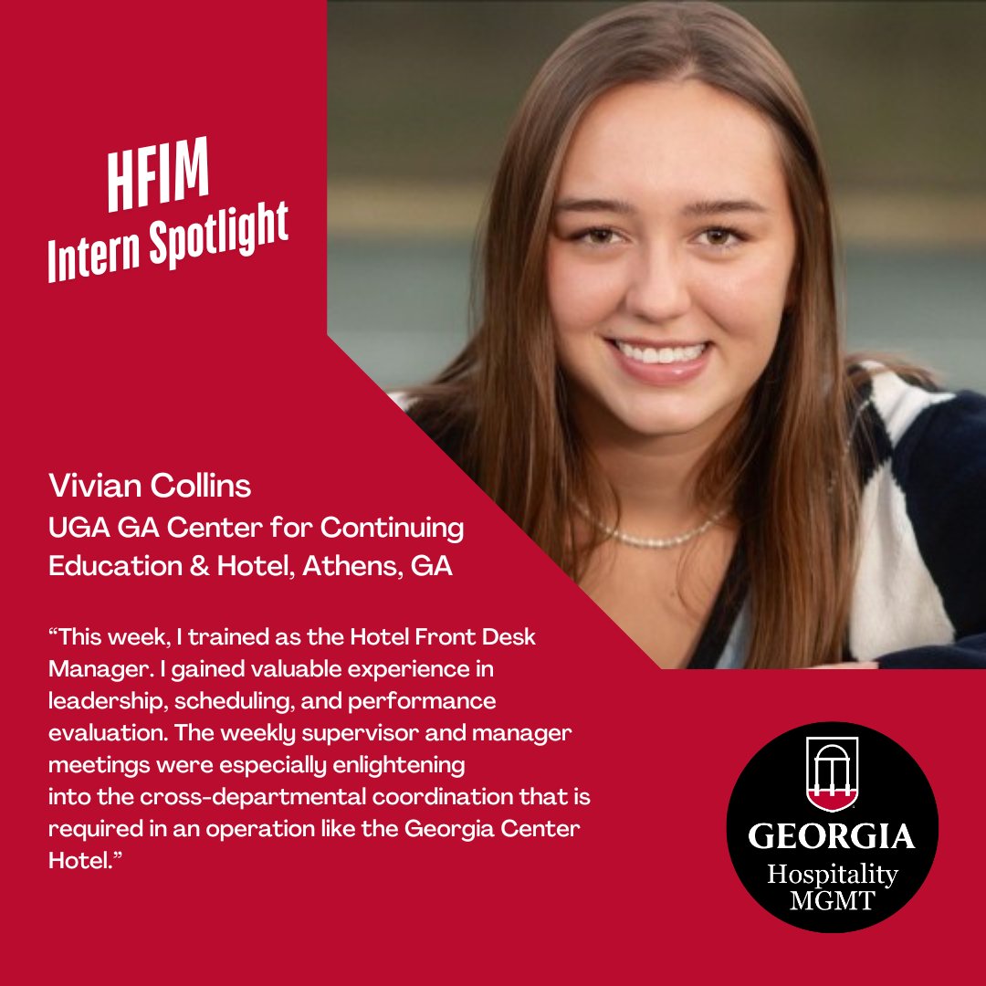 Vivian Collins took the lead as Front Desk Manager during her first week at the Georgia Center Hotel internship! From payroll to scheduling to guest feedback—she’s getting real-world hospitality experience. #UGA #HospitalityInternship #FutureLeader
