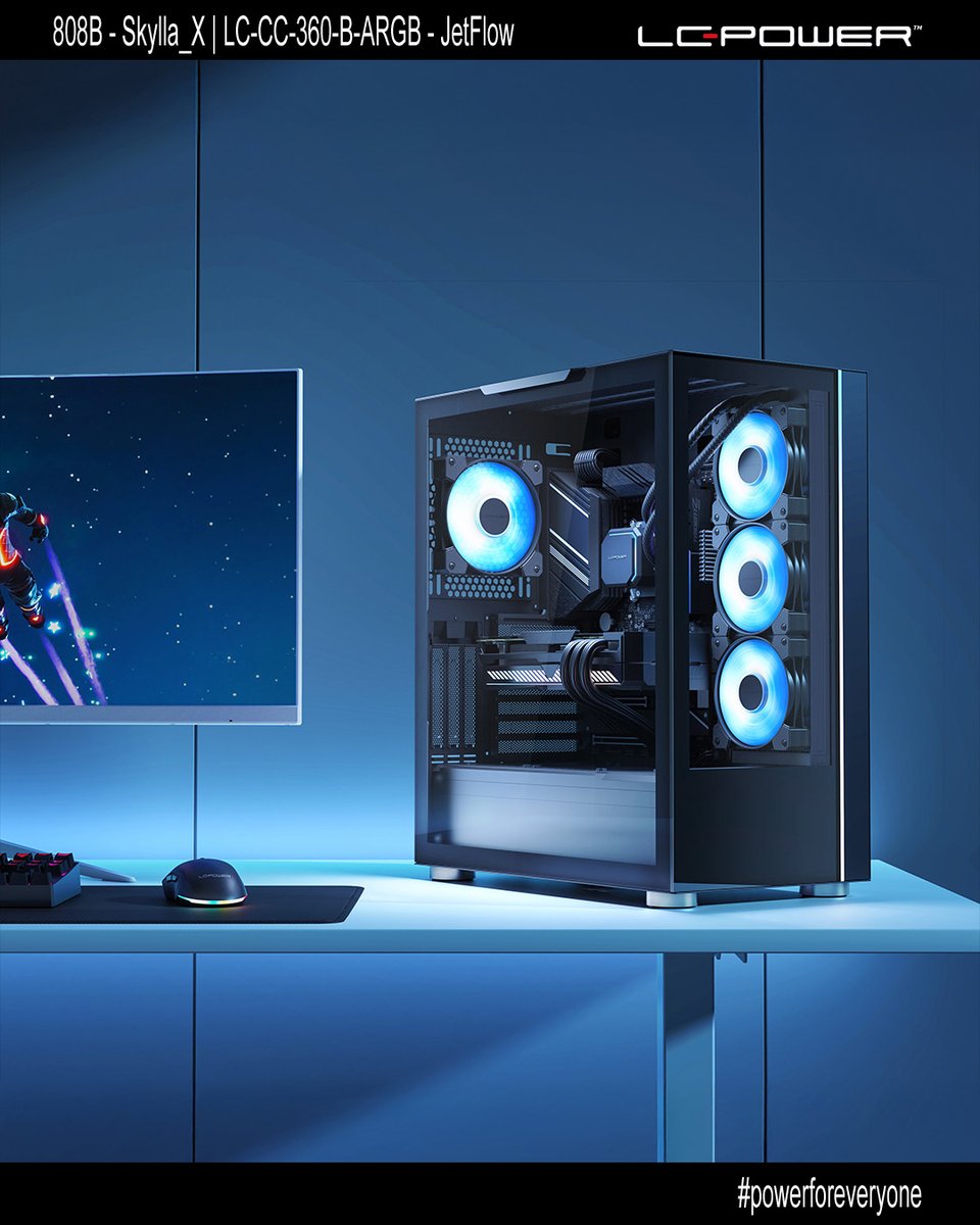 lcpower_germany's tweet photo. Auch in der Nacht ein absoluter Blickfang!
Unser Gaming-Gehäuse 808B Skylla_X in Kombination mit der CPU-Flüssigkühlung LC-CC-360-B-ARGB sorgt für ein beeindruckendes Lichterspiel und ein stylisches Setup – Tag und Nacht.
#lcpower #powerforeveryone #gaming #jetflow https://t.co/R0lLG8mVya