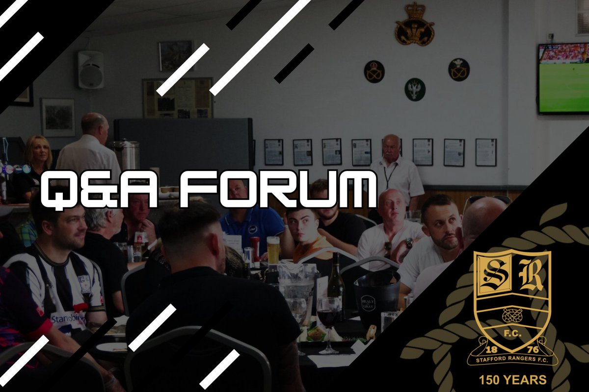 📣 FANS Q&amp;A FORUM ANNOUNCEMENT 📣

Stafford Rangers FC will be hosting a Fans Q&amp;A Forum with the Directors of the Club on:

🗓 Thursday 17th July
🕖 7:00pm
📍 The Chairman’s Suite

Read more 👉 staffordrangersfc.co.uk/q-a-forum-for-…

#SRFC150 #StaffordRangersFC #UpTheBoro
