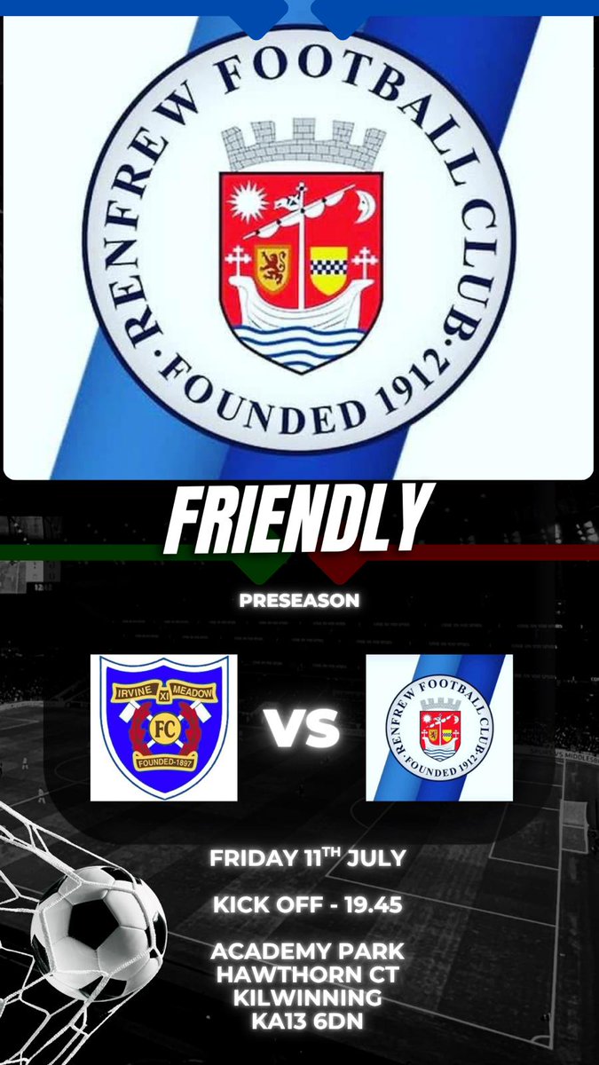 RENFREW FC U20S Development Team Wosfdl (@drummond87t) on Twitter photo We travel down to Ayrshire this Friday night for our preseason game against <a href="/IrvineMeadow/">Irvine Meadow</a> u20s We travel down to Ayrshire this Friday night for our preseason game against <a href="/IrvineMeadow/">Irvine Meadow</a> u20s