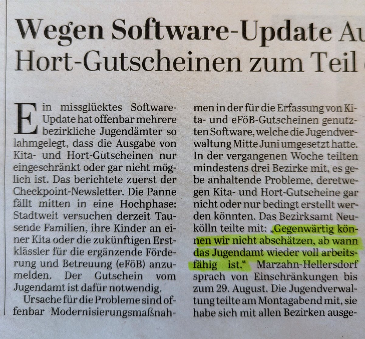 Eine missglücktes Software-Update legt Jugendämter lahm. Es ist diese folgenlose Wurstigkeit, die die Berliner immer wieder in die Verzweiflung treibt.