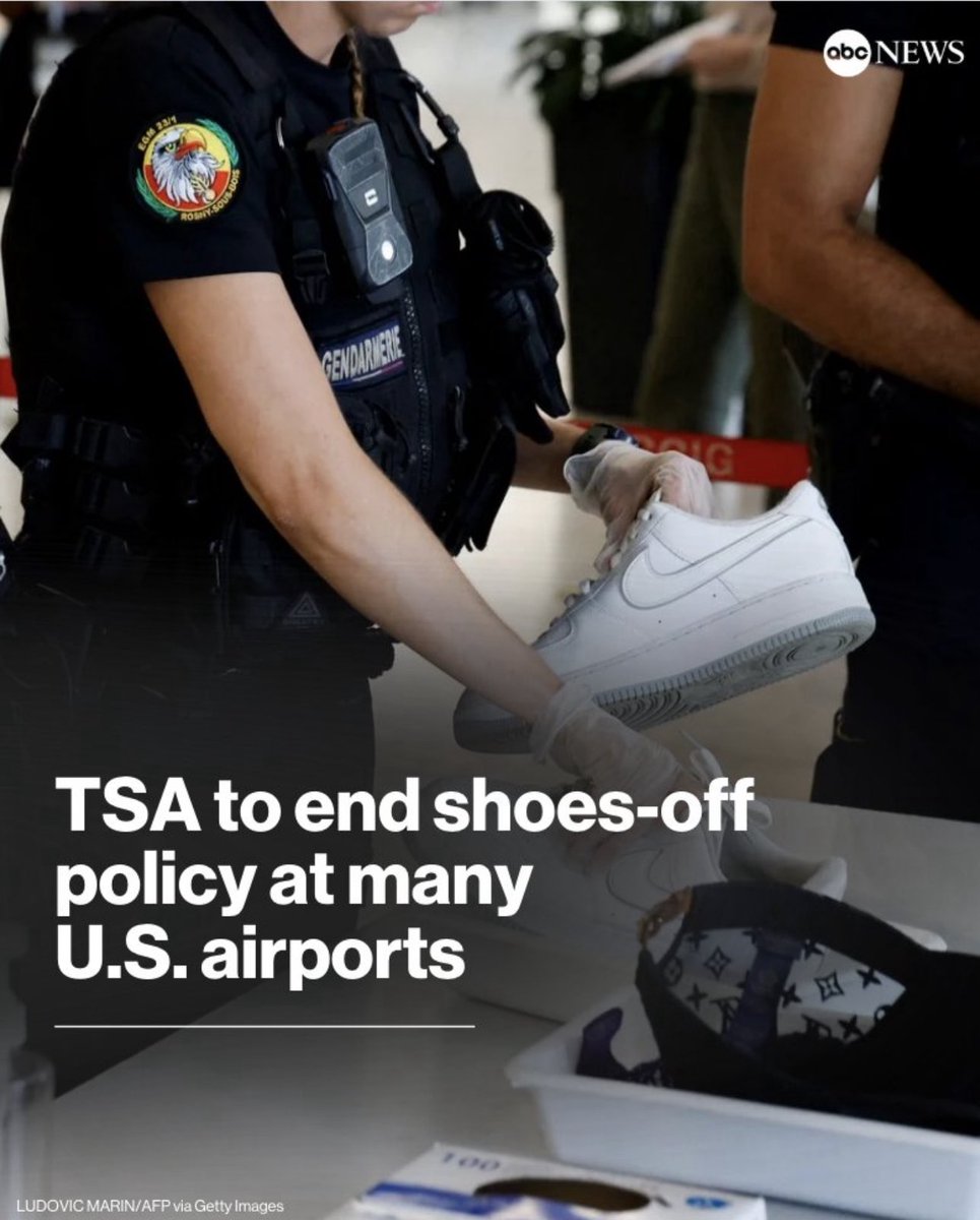 Awk20000's tweet image. TSA to remove their “shoes-off” policy at most airports effective immediately
