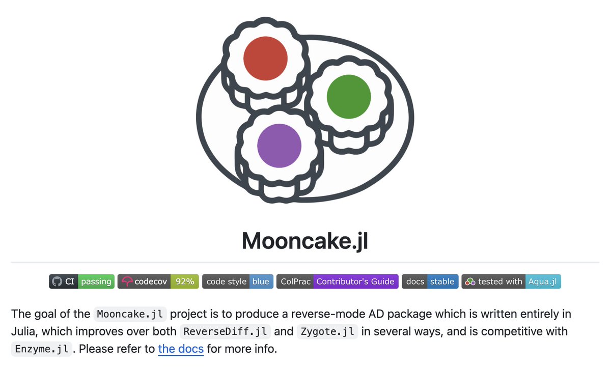 MilesCranmer's tweet image. I am a HUGE fan of Mooncake.jl github.com/chalk-lab/Moon…, a new language-level autodiff for Julia.

Most impressive is how uncompromising the devs are about correctness and reliability. It has some of the best software engineering practices I’ve seen in the entire ecosystem!