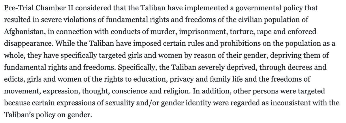 The International Criminal Court has issued arrest warrants for 

Haibatullah Akhundzada, Supreme Leader of the Taliban, and 

Abdul Hakim Haqqani, Chief Justice of the Taliban, 

for the crime against humanity of persecution on gender grounds.