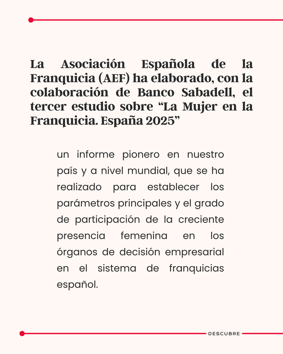 mundofranquicia's tweet photo. 🔍 La mujer gana presencia en la dirección de las franquicias en España

Desde mundoFranquicia hemos asistido a la presentación del estudio “La Mujer en la Franquicia. España 2025”, elaborado por la Asociación Española de la Franquicia con el patrocinio de Banco Sabadell. https://t.co/SKqsTOiSBT
