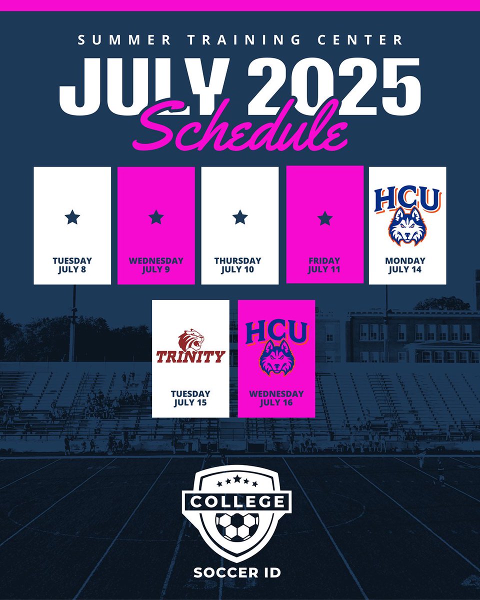 Looking forward to training this week. Open to all high school and club players from any where. 

7pm-9pm in Houston, TX

-technical
-tactical
-small sided games
-playing
-fitness 

Stay fit for your upcoming club or college season. 

To Register:

collegesocceridentification.com/training-center