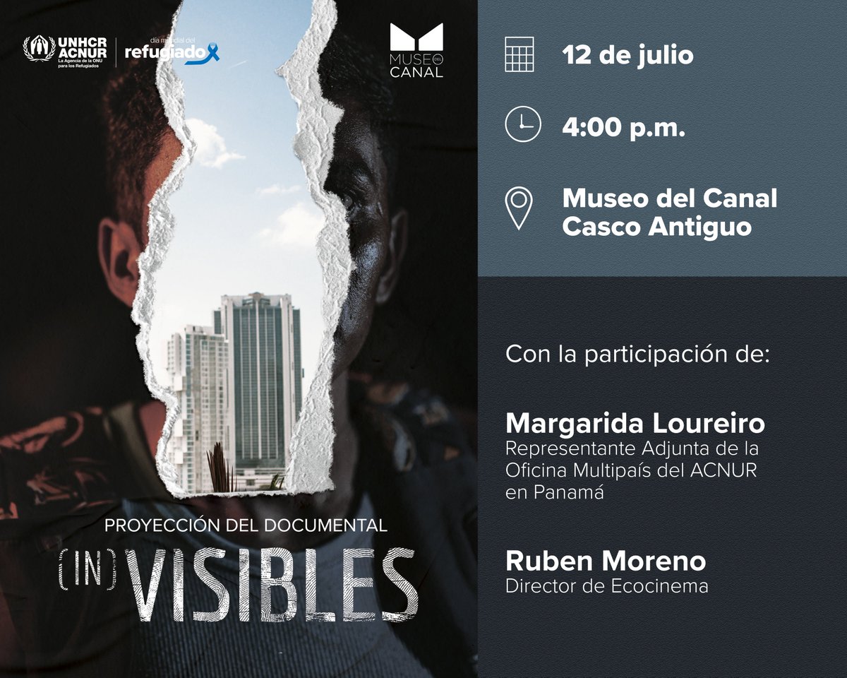 ACNUR Panamá (@acnurpanama) on Twitter photo ¿Qué significa huir y empezar de nuevo lejos de casa?
Descúbrelo en la proyección de (in)visibles en el <a href="/MuseodelCanal/">Museo del Canal</a>, un documental que retrata las historias de personas refugiadas que han reconstruido sus vidas en Panamá, Aruba y Trinidad y Tobago.
🗓️12 de julio
🕕 4:00p.m ¿Qué significa huir y empezar de nuevo lejos de casa?
Descúbrelo en la proyección de (in)visibles en el <a href="/MuseodelCanal/">Museo del Canal</a>, un documental que retrata las historias de personas refugiadas que han reconstruido sus vidas en Panamá, Aruba y Trinidad y Tobago.
🗓️12 de julio
🕕 4:00p.m