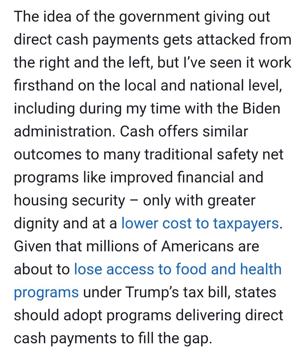 The passage of the extremely harmful terrible bill only further emphasizes the need for states to lean hard into cash supports. Just get money to people with as few strings as possible. Cash works and states can help build the case for doing universal basic income post-Trump.