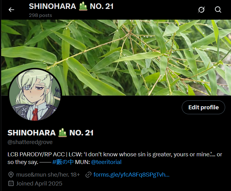 shatteredgrove's tweet photo. 🎍 // shino's bio has been update to include mun's account as well as her letterbox!! feel free to send stuff to her!

* her uniform will be updated after art fight ends. https://t.co/BhQk4HpNLP