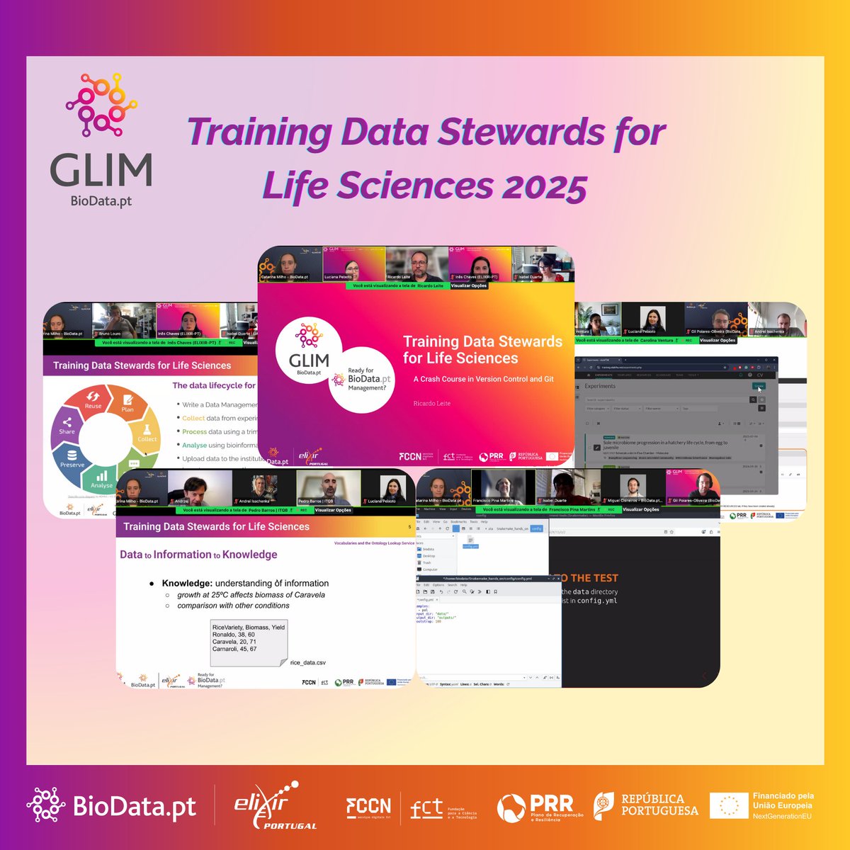 Yesterday we kicked off the Training Data Stewards for Life Sciences course with a fully online, hands-on session! Topics:#RDM, vocabularies/ontologies, eLabFTW, Git, Snakemake. Thanks to all trainers &amp; participants! Looking forward to the next session!

#BioData_pt #GLIM_BioData