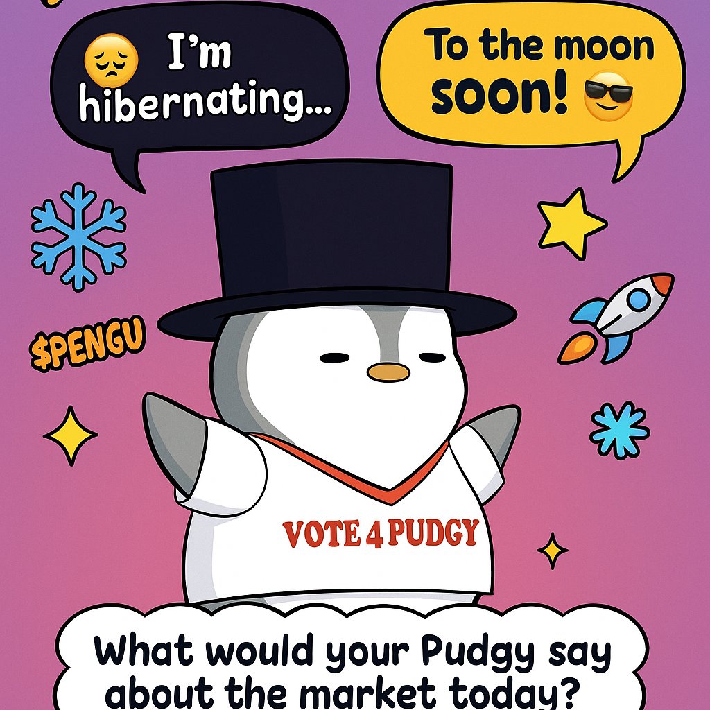 Gm Pudgy Family! 🐧💙

If your Pudgy Penguin or Lil Pudgy could talk —
what would it say about the current crypto market? 💬
Here are a couple of prompts for inspiration:

💬 Bearish Pudgy: “I’m hibernating… Wake me up for the bull run.”

🚀 Bullish Pudgy: “Grab the lifesaver