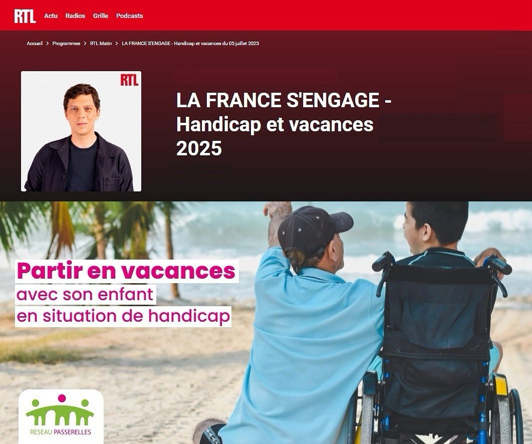 Comme le mentionne <a href="/RTLFrance/">RTL France</a>, pour 43 % des familles ayant un enfant en situation de #handicap, partir en #vacances 🏖️ reste un rêve qui semble inaccessible ! 👉 C’est justement pour elles que s’engage le Réseau Passerelles rtl.fr/programmes/rtl…