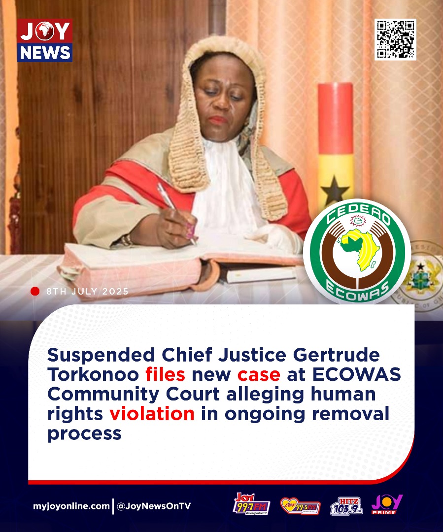 Joy997FM's tweet image. Suspended Chief Justice Gertrude Torkonoo files new case at ECOWAS Community Court alleging human rights violation in ongoing removal process

#JoyNews
