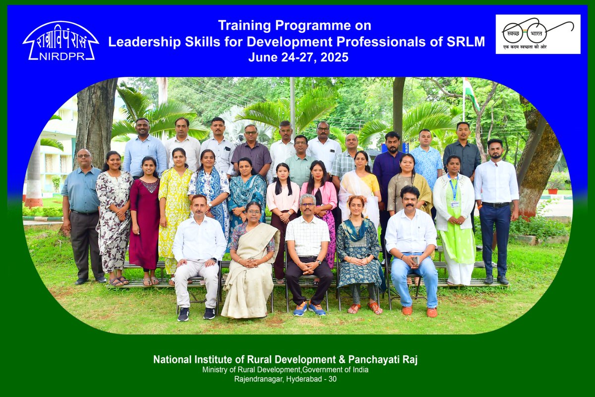 🌟 The Leadership Skills Training for Development Professionals of SRLM was successfully conducted from June 24–27, 2025 at <a href="/NIRDPR_India/">NIRDPR</a> , Hyderabad.

🧭 The program focused on strategic thinking, decision-making, and people-centric leadership for rural transformation.