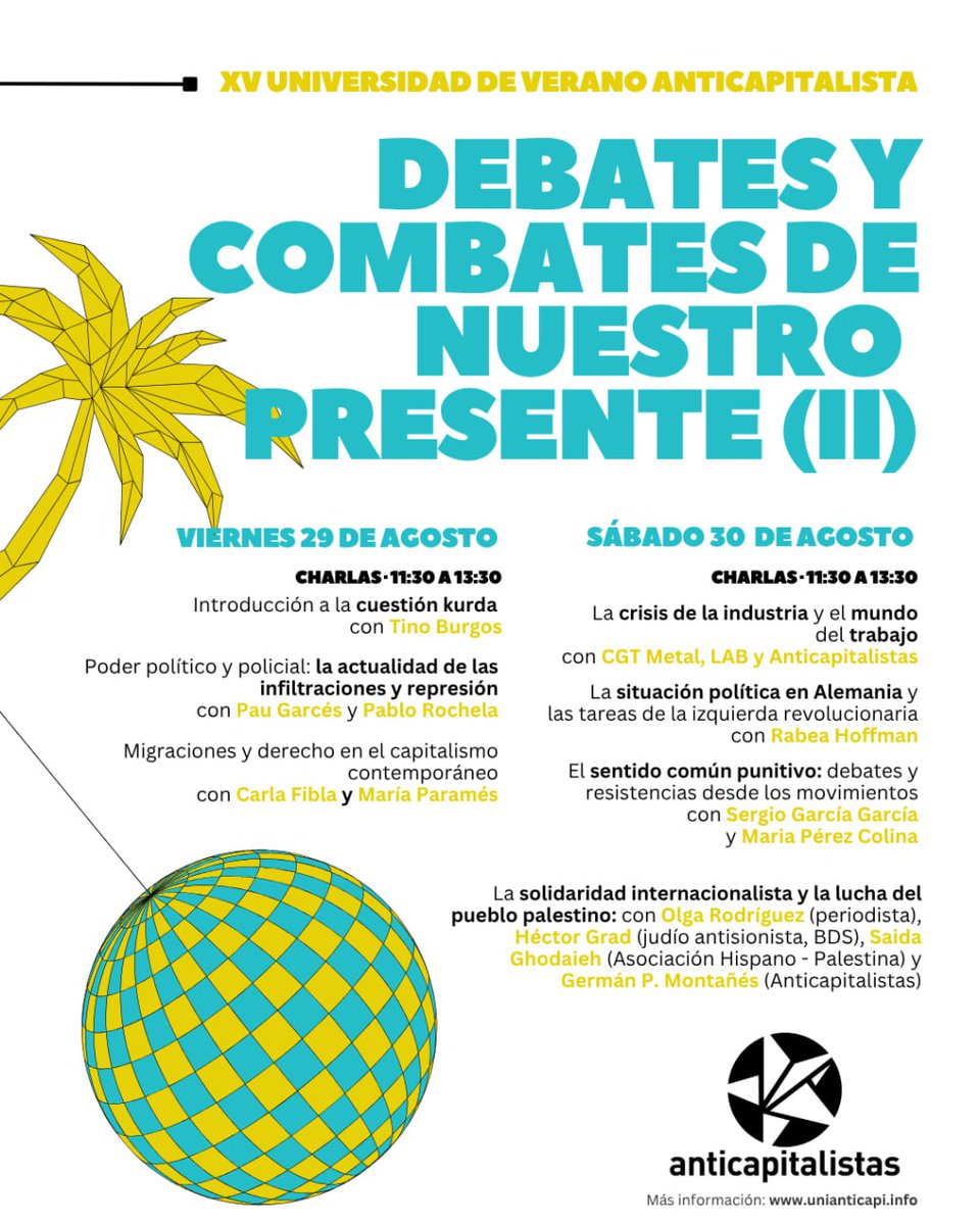 💥 Cada conflicto y cada experiencia de lucha es una semilla para la construcción de un proyecto Ecosocialista. En la Universidad de Verano Anticapitalista nos acercamos a ellas para extraer lecciones y aprendizajes.

🎟️ Programa e inscripciones: unianticapi.info