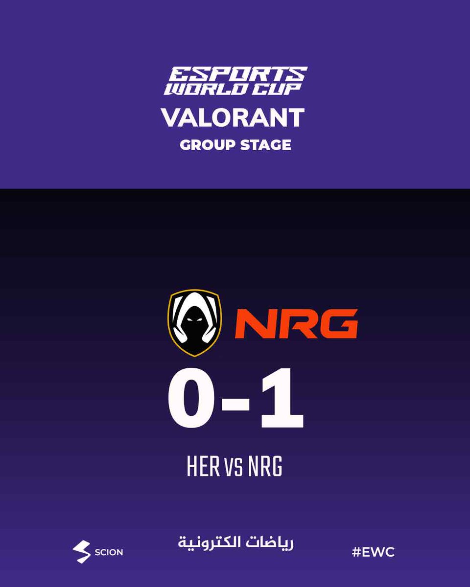 _ScionGaming's tweet photo. بداية قوية لـ NRG في مرحلة المجموعات بعد فوز مهيمن على Team Heretics بنتيجة 1-0، في مباراة شهدت سيطرة كاملة على خريطة Lotus!
🟪 NRG 1 - 0 Team Heretics
🗺️ الخريطة: Lotus
🔢 النتيجة: 13 - 4
#riyadh |#كأس_العالم_للرياضات_الإلكترونية |#EsportsWorldCup |#sciongg | #esportnews | #VALORANT | #ewcvalorant