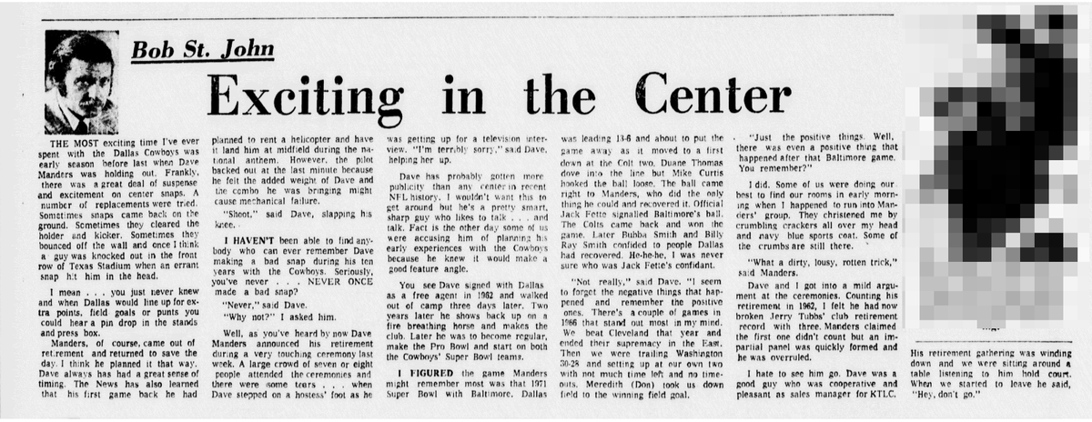 CowboysRewind's tweet photo. July 6, 1975 - Pro Bowler Dave Manders retires on this day. "Dog" was the starting center from 1965-1973. https://t.co/8GxrRpw5l7