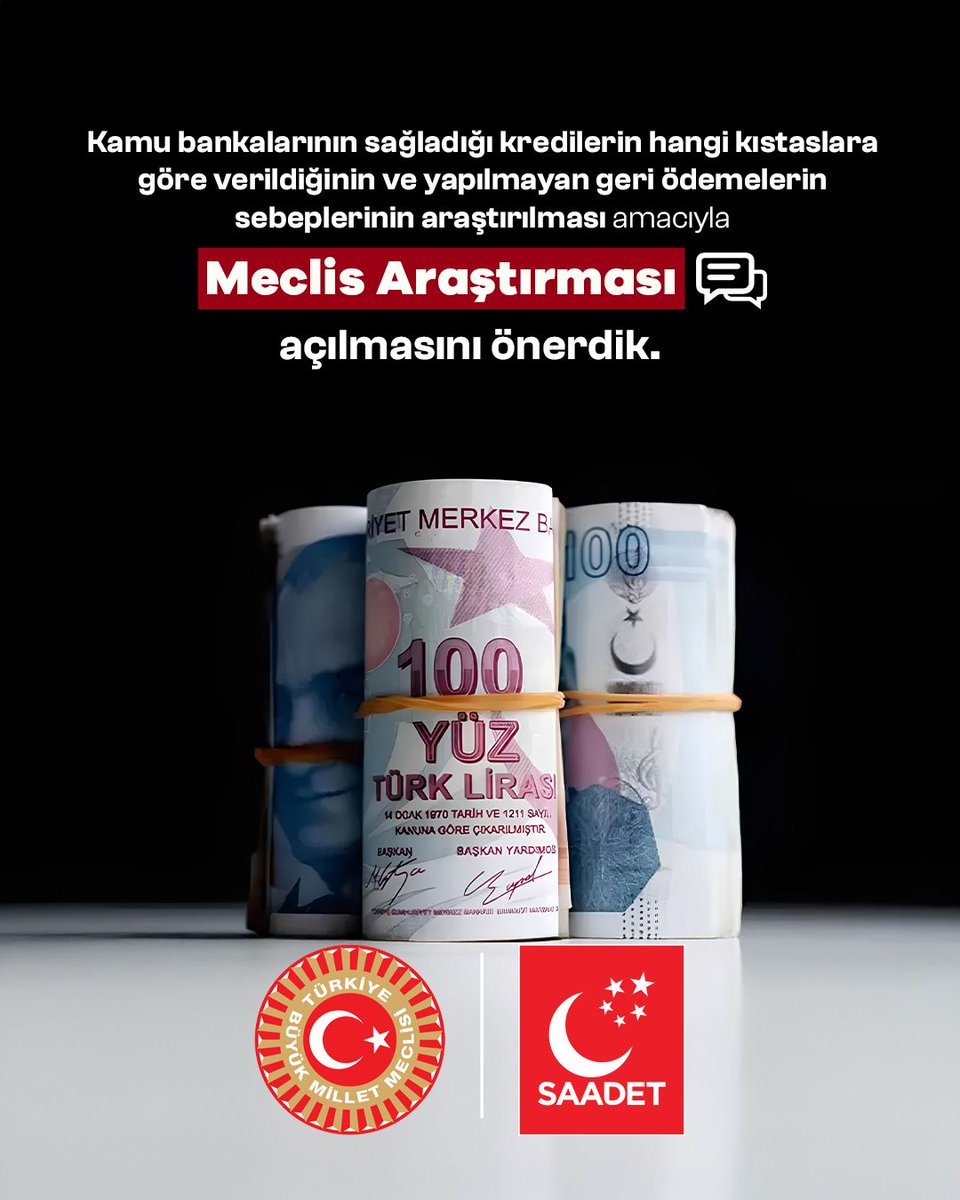 Kamu bankalarının sağladığı kredilerin hangi kıstaslara göre verildiğinin ve yapılmayan geri ödemelerin sebeplerinin araştırılması amacıyla Meclis Araştırması açılmasını önerdik.