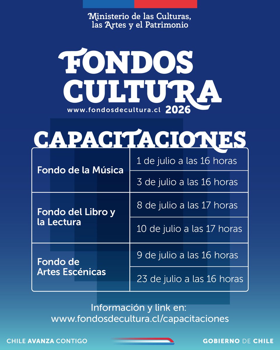 👉 Hoy martes 08 de julio, desde las 17:00 horas, charla informativa online sobre el Fondo del Libro y la Lectura. Conéctate en fondosdecultura.cl/capacitaciones/ 📲