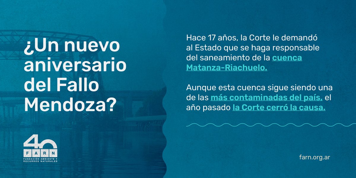 farnargentina's tweet photo. Hoy deberíamos estar anunciando un nuevo aniversario del Fallo Mendoza, pero en el medio, pasaron cosas🙃

El Riachuelo es una de las zonas más contaminadas del país, pero el año pasado la Corte decidió cerrar la causa. ¿Qué consecuencias tuvo esta decisión?👇 https://t.co/nCFliFDJsq