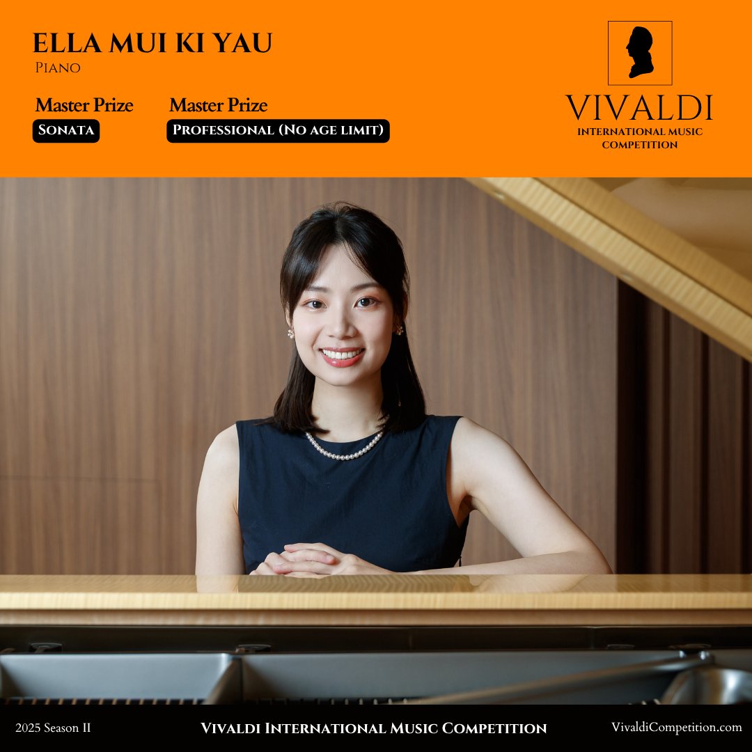 Congratulations to Ella Mui Ki Yau on receiving the Master Prize at the Vivaldi International Music Competition 2025, Season 2! An exceptional achievement in musical artistry.

#MusicCompetition #VivaldiCompetition #MusicAward #InternationalMusicCompetition #GlobalMusicAwards