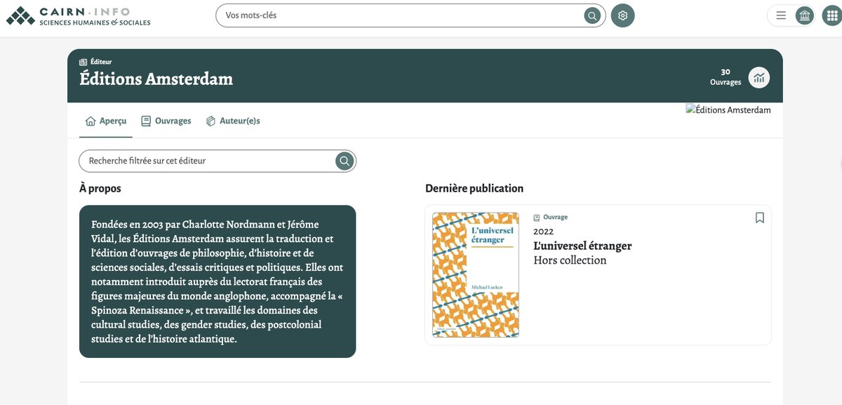 amsterdam_ed's tweet image. 📣‼️ Nous sommes désormais sur ✨ Cairn ✨

🤩 Vous pouvez d’ores et déjà retrouver une partie de notre catalogue sur le site : shs.cairn.info/editeur/EDAM?l…