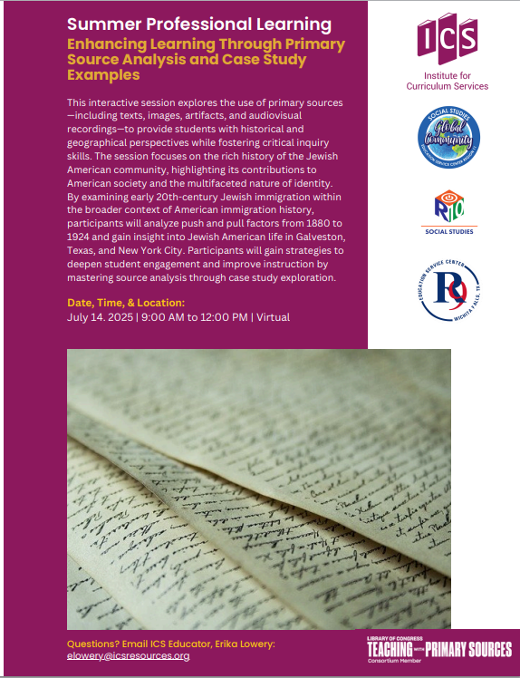 ESC11 Social Studies (@esc11ss) on Twitter photo Come explore the use of primary sources—including texts, images, artifacts, and audiovisual recordings—to provide students with historical and geographical perspectives while fostering critical inquiry skills with
<a href="/History4Now/">Institute for Curriculum Services</a> this summer! registration.esc11.net/catalog/sessio… Come explore the use of primary sources—including texts, images, artifacts, and audiovisual recordings—to provide students with historical and geographical perspectives while fostering critical inquiry skills with
<a href="/History4Now/">Institute for Curriculum Services</a> this summer! registration.esc11.net/catalog/sessio…