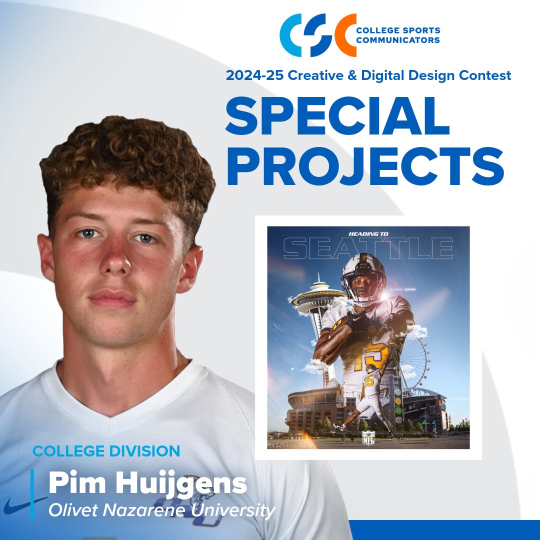 CollSportsComm's tweet image. The College Division winner for Special Projects is Pim Huijgens (@HuijgensPim) of @ONUAthletics! Pim took first place with his "Alumni Headed to Seattle Seahawks" graphic.
@PlayNAIA @NAIA @NAIASIDA @CCACSports @olivetnazarene
Here's a look at his award winning work ⤵️