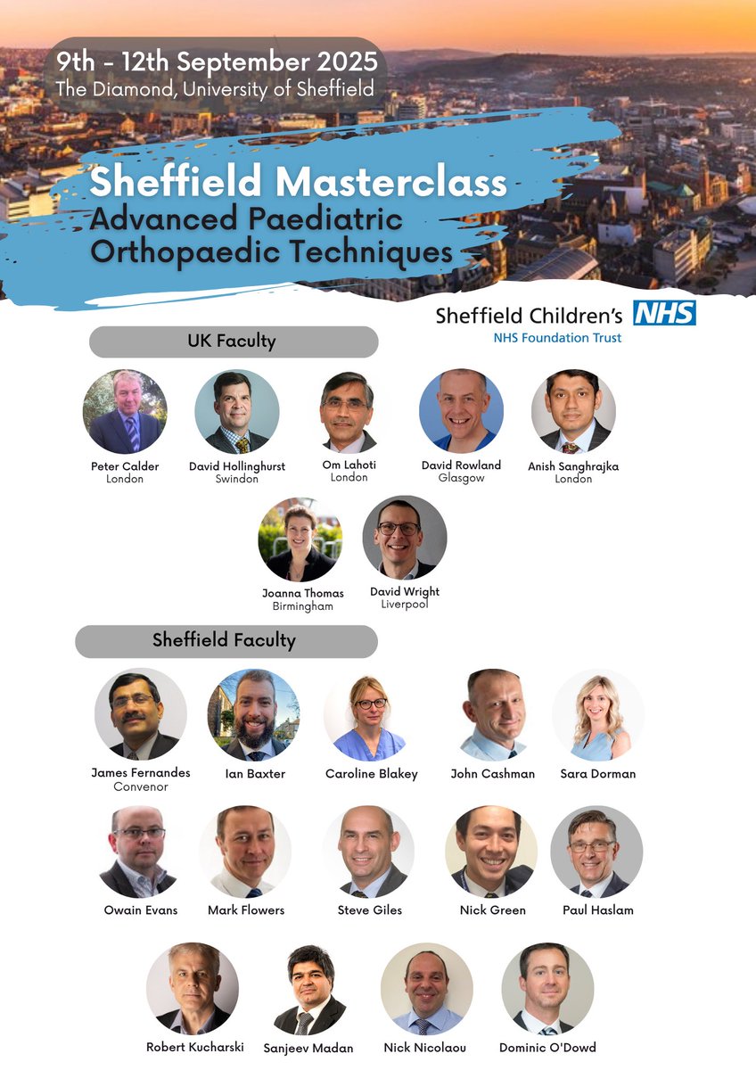 🚨 Paeds ortho’s hottest event is going GLOBAL 🌍
Sheffield Masterclass 2025 has signups from🇧🇼 🇬🇷 🇿🇦 🇮🇷 🇮🇪 🇳🇿 🇬🇧 - and spots are vanishing fast!

🗓️ 9–12 Sept | Sheffield
🔗 sheffieldmasterclass.com
🔥Join a powerhouse faculty of international and national experts over four