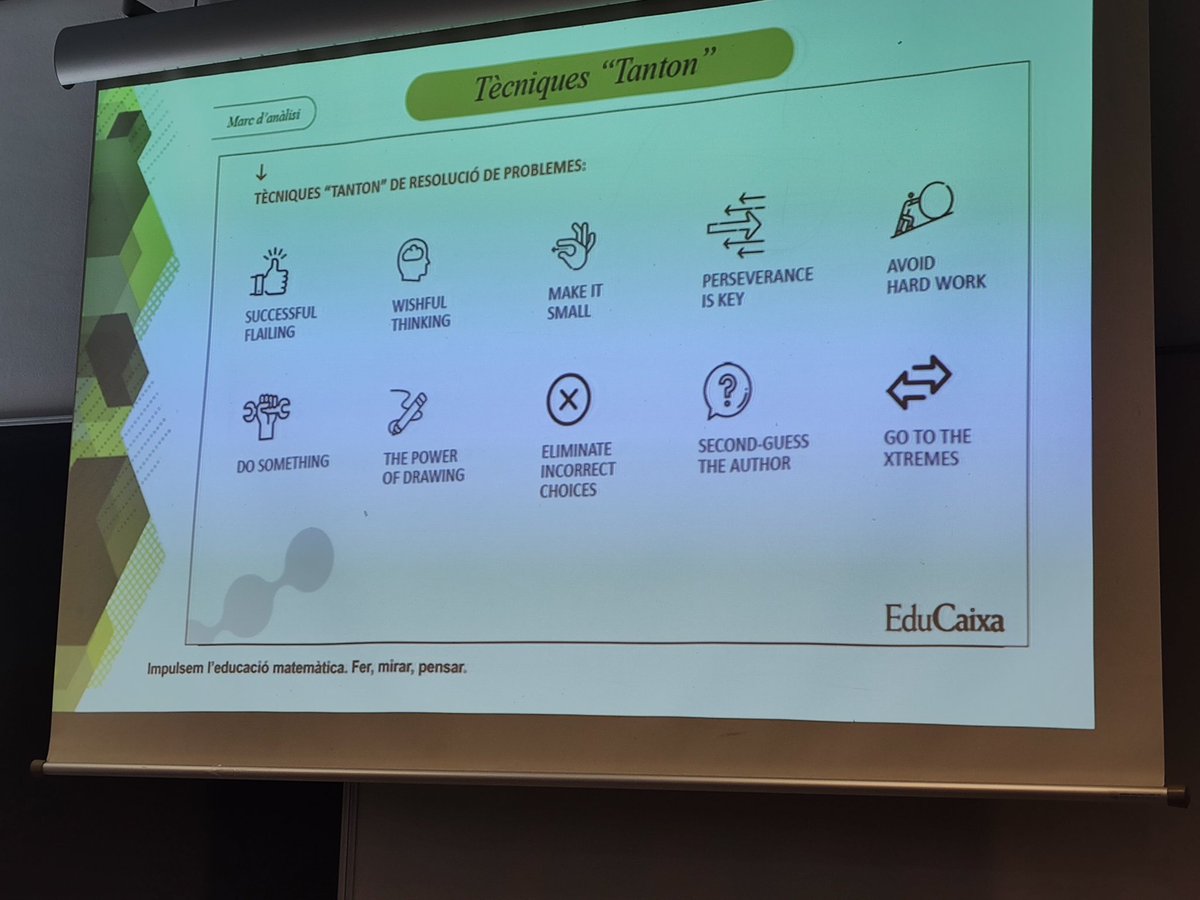 Aquest matí ens han ensenyat les estratègies de resolució de problemes de James Tanton, i no les coneixia i potser sobten de bones a primeres però conforme més hi penso més m'agraden. #c2emlleida25