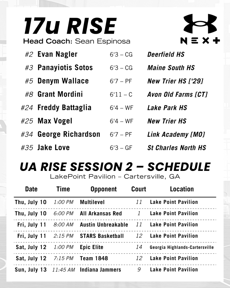 🚨 UA Rise Session 2 🔥

17u Rise –  <a href="/sean_espinosa3/">Sean Espinosa</a>

📍LakePoint Pavilion – Cartersville, GA

<a href="/RiseCircuit/">UA Rise Circuit</a> #FUFamily