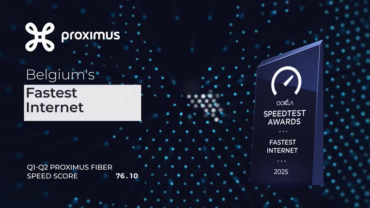 📢 Trots om door <a href="/SpeedtestAwards/">SpeedtestAwards</a> erkend te worden als het snelste internetnetwerk van België! 🏆Een sterk bewijs van onze netwerksuperioriteit en de kracht van <a href="/proximus/">Proximus</a> #Fiber voor een slimme, digitale toekomst. 🚀

#bold2025 #FTTH #SpeedtestAwards #GigabitNetwork