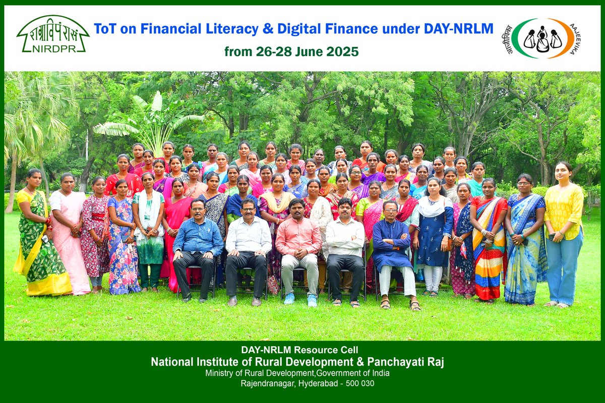 💡 The ToT on Financial Literacy &amp; Digital Finance under #DAYNRLM was successfully conducted from 26–28 June 2025 at <a href="/NIRDPR_India/">NIRDPR</a>, Hyderabad.

🌱 The training aimed to empower rural trainers with essential financial skills, digital tools &amp; inclusion strategies.