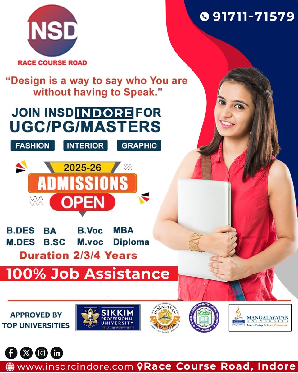 INSDRCINDORE's tweet image. Design speaks louder than words. 🎨✨

Unleash your creativity at INSD Indore!

🎓 Admissions Open 2025–26
Fashion | Interior | Graphic &amp;amp; more
📍 Race Course Road, Indore

#INSDIndore #DesignYourFuture #Admissions2025 #CreativeCareers #IndoreStudents #DesignEducation