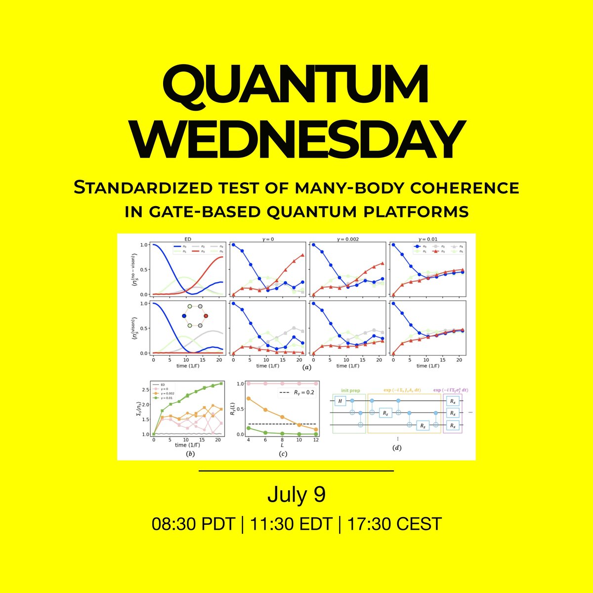 Come join the team for ⚛️ Quantum Wednesday! 
We'll discuss 𝗦𝘁𝗮𝗻𝗱𝗮𝗿𝗱𝗶𝘇𝗲𝗱 𝘁𝗲𝘀𝘁 𝗼𝗳 𝗺𝗮𝗻𝘆-𝗯𝗼𝗱𝘆 𝗰𝗼𝗵𝗲𝗿𝗲𝗻𝗰𝗲 𝗶𝗻 𝗴𝗮𝘁𝗲-𝗯𝗮𝘀𝗲𝗱 𝗾𝘂𝗮𝗻𝘁𝘂𝗺 𝗽𝗹𝗮𝘁𝗳𝗼𝗿𝗺𝘀 lead by 𝗢𝗿𝗮𝘇𝗶𝗼 𝗦𝗰𝗮𝗿𝗹𝗮𝘁𝗲𝗹𝗹𝗮.
🔗 Discord: buff.ly/gyzZ01E