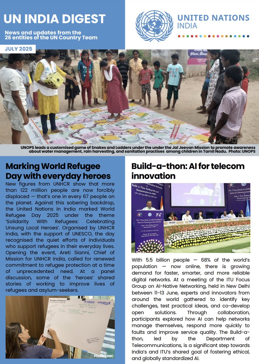 Nurturing #AI innovation, bringing communities together to #BeatPlasticPollution in #India, shaping a climate-resilient urban future in #Odisha &amp; more - Read our latest newsletter for a look at #TeamUNinIndia’s work to drive inclusive growth

👉India.un.org/en/297598-un-i…