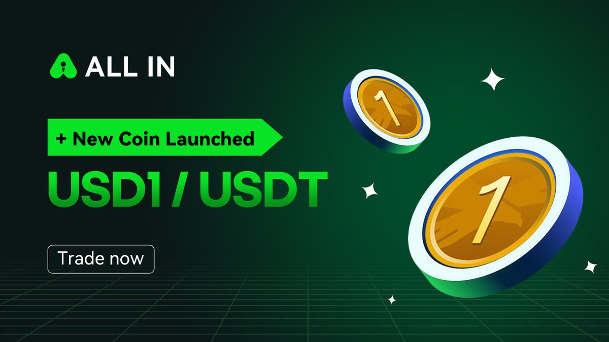 AllinexOfficial's tweet photo. 🚨 New Listing Alert: USD1/USDT is now live on ALL IN Exchange!

💵 USD1 — your gateway to stable, borderless, and on-chain value.
Trade anytime, anywhere. No boundaries.
📈 Start trading now: https://t.co/b7oLibC71Z
📄 Details: https://t.co/AdQwhnSQQP

#ALLIN #USD1 #Stablecoin #CryptoNews #Web3Finance