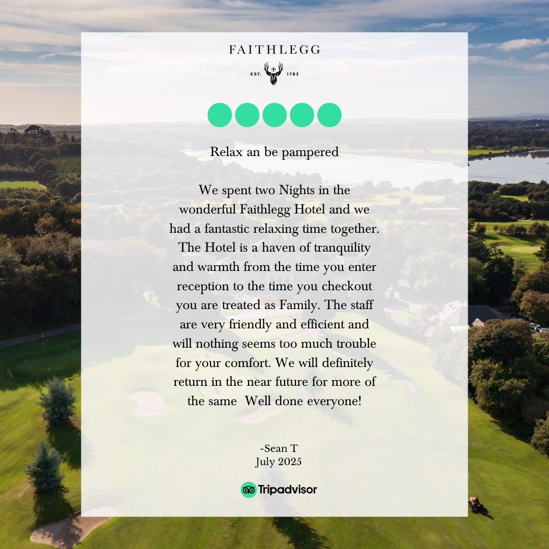 We’re so grateful for the kind words and thoughtful feedback from our guests. 💚
Every review means the world to our team and reminds us why we love what we do!
Thank you for making Faithlegg a part of your Summer plans!

#Faithlegg #GuestAppreciation #ThankYou