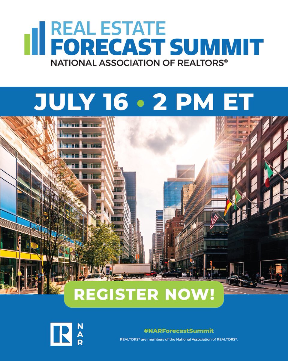 The Real Estate Forecast Summit is in one week (July 16). Register today for the free webinar and get the most current insights on the economy and housing data to support your business and your clients, from the experts at NAR: nar.realtor/events/nar-rea…
#NARForecastSummit