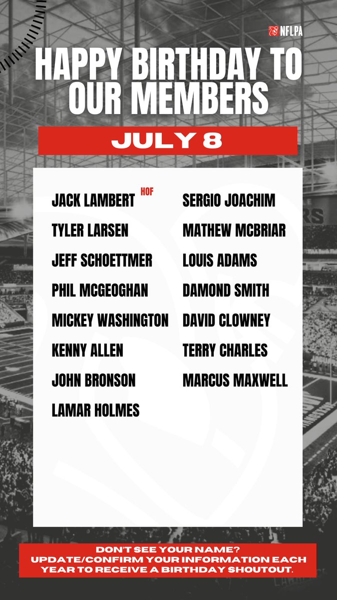 NFLPA Former Players (@nflpafmrplayers) on Twitter photo Happy birthday- @tylerlarsen58 <a href="/schoettcalla/">Jeff Schoettmer</a> @PhilipMcGeoghan @Mickwash @Kenny__allen <a href="/johnnybron87/">John Bronson</a> <a href="/TeamHolmes7256/">Lamar Holmes</a> @suaveserg <a href="/matmcbriar/">Mat McBriar</a> <a href="/LegacyLouAdams/">Louis Adams</a> @damesmith4 <a href="/CoachClowney87/">Coach David Clowney</a> the best is yet to come! Happy birthday- @tylerlarsen58 <a href="/schoettcalla/">Jeff Schoettmer</a> @PhilipMcGeoghan @Mickwash @Kenny__allen <a href="/johnnybron87/">John Bronson</a> <a href="/TeamHolmes7256/">Lamar Holmes</a> @suaveserg <a href="/matmcbriar/">Mat McBriar</a> <a href="/LegacyLouAdams/">Louis Adams</a> @damesmith4 <a href="/CoachClowney87/">Coach David Clowney</a> the best is yet to come!