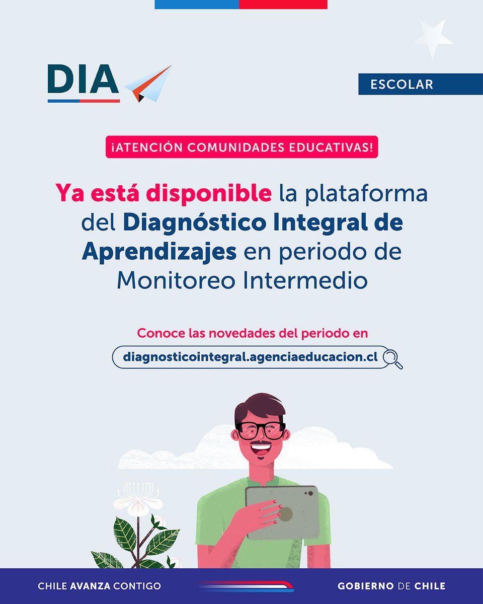 ¡Atención! 📢 Hoy comienza el periodo de Monitoreo Intermedio del DIA, que estará disponible hasta el 14 de agosto para todas las comunidades educativas del país.

Conoce las novedades del periodo de la herramienta en …agnosticointegral.agenciaeducacion.cl 💻.