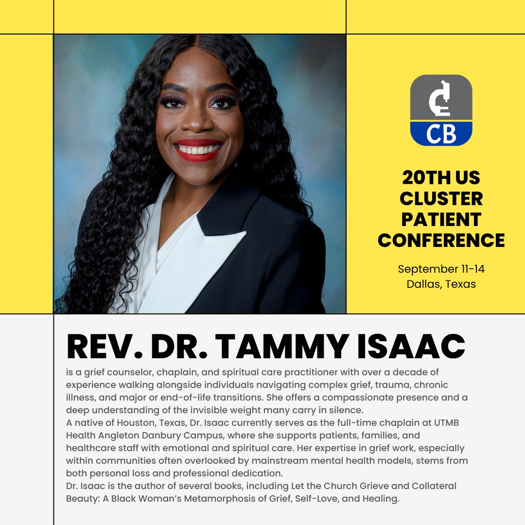 Cluster_buster's tweet image. Rev. Dr. Tammy Isaac will present: The Grief Within the Ache: Pain Led, Grief Followed
Clusterbusters 20th Annual US Patient Conference
Grapevine (DFW), TX September 11-14th
More information and register here: cbdallas2025.planningpod.com