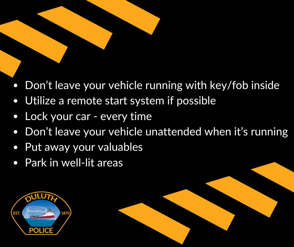 DuluthMNPolice's tweet image. July is National Vehicle Theft Prevention Month and we want to remind you that you hold the *key* in preventing auto theft. Check out the below graphic on how you can keep your vehicle and belongings safe.