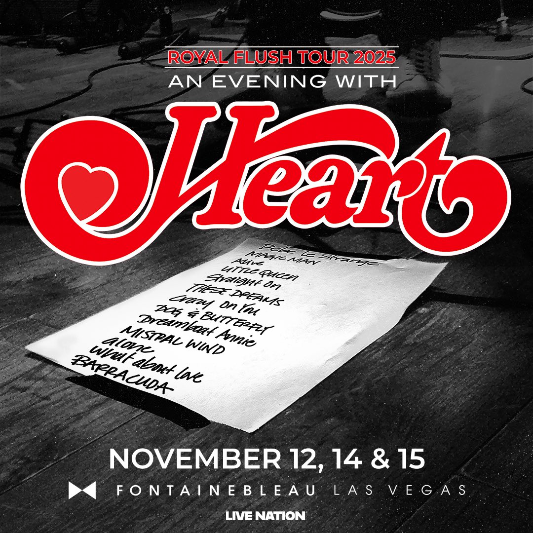 JUST ANNOUNCED: An Evening with Heart is heading to Fontainebleau Las Vegas for three intimate nights on November 12, 14 &amp; 15. Tickets go on sale Friday at 10am PT.
 
🎟️: bit.ly/44SJ2Lu