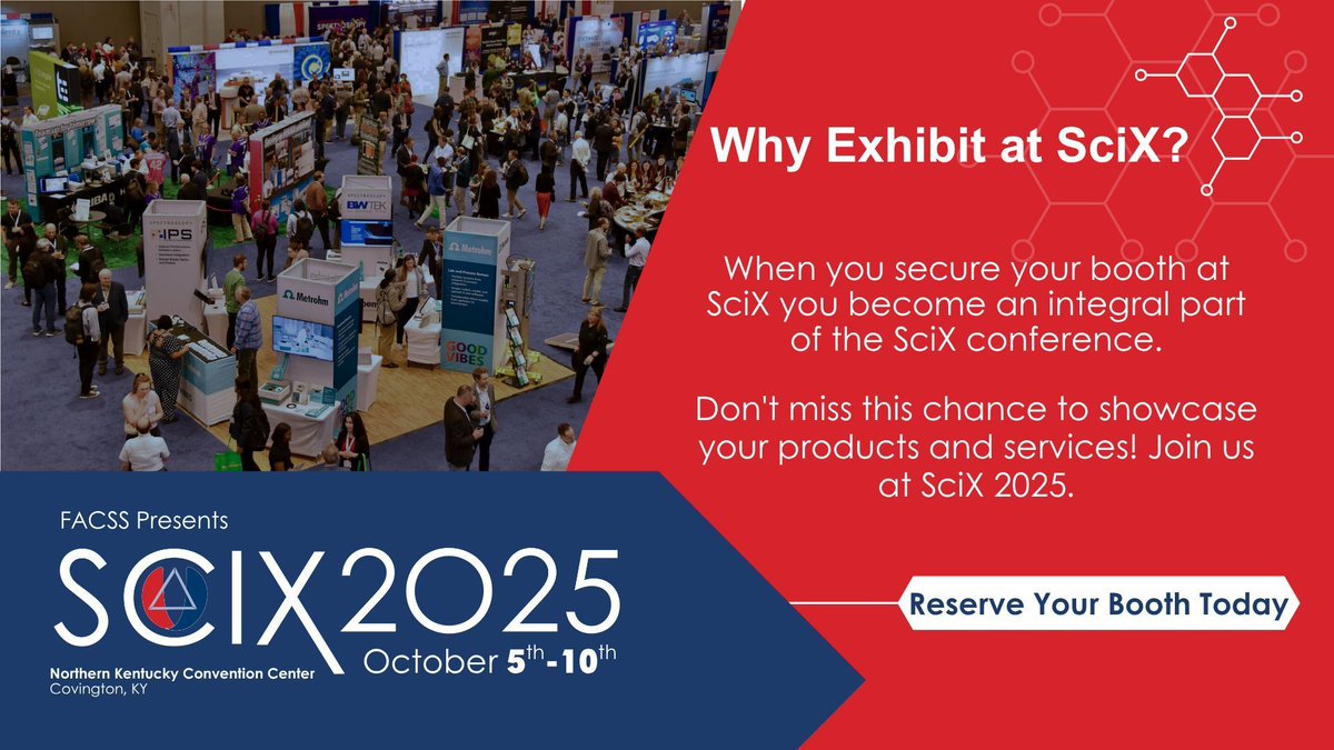 Why Exhibit at SCIX? When you exhibit, you are an integral part of the SciX conference where innovative research is discussed and presented. Reserve your space today!
scixconference.org/exhibits 

#SciX2025 #FACSS